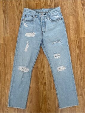 Levi’s 501- Light Wash Distressed Straight-Leg Jeans